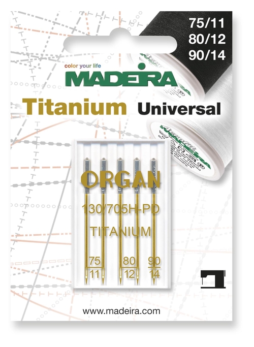 Univerzální jehly Titanium Madeira 130/705H-PD 75/11, 80/12, 90/14